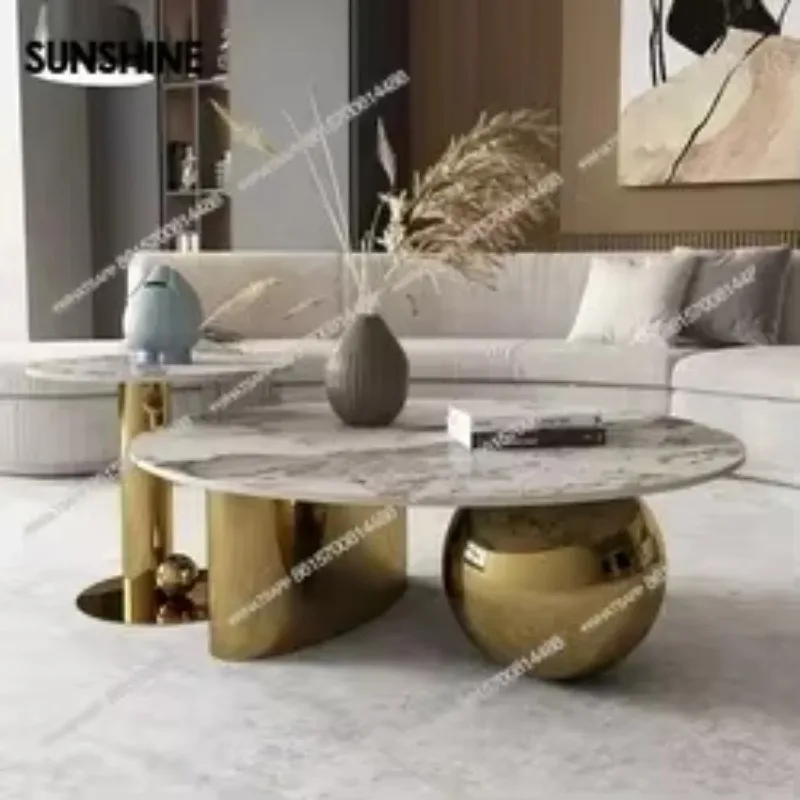 유럽 모던 디자인 금색 원형 검정 대리석 커피 테이블 스테인리스 스틸 다리