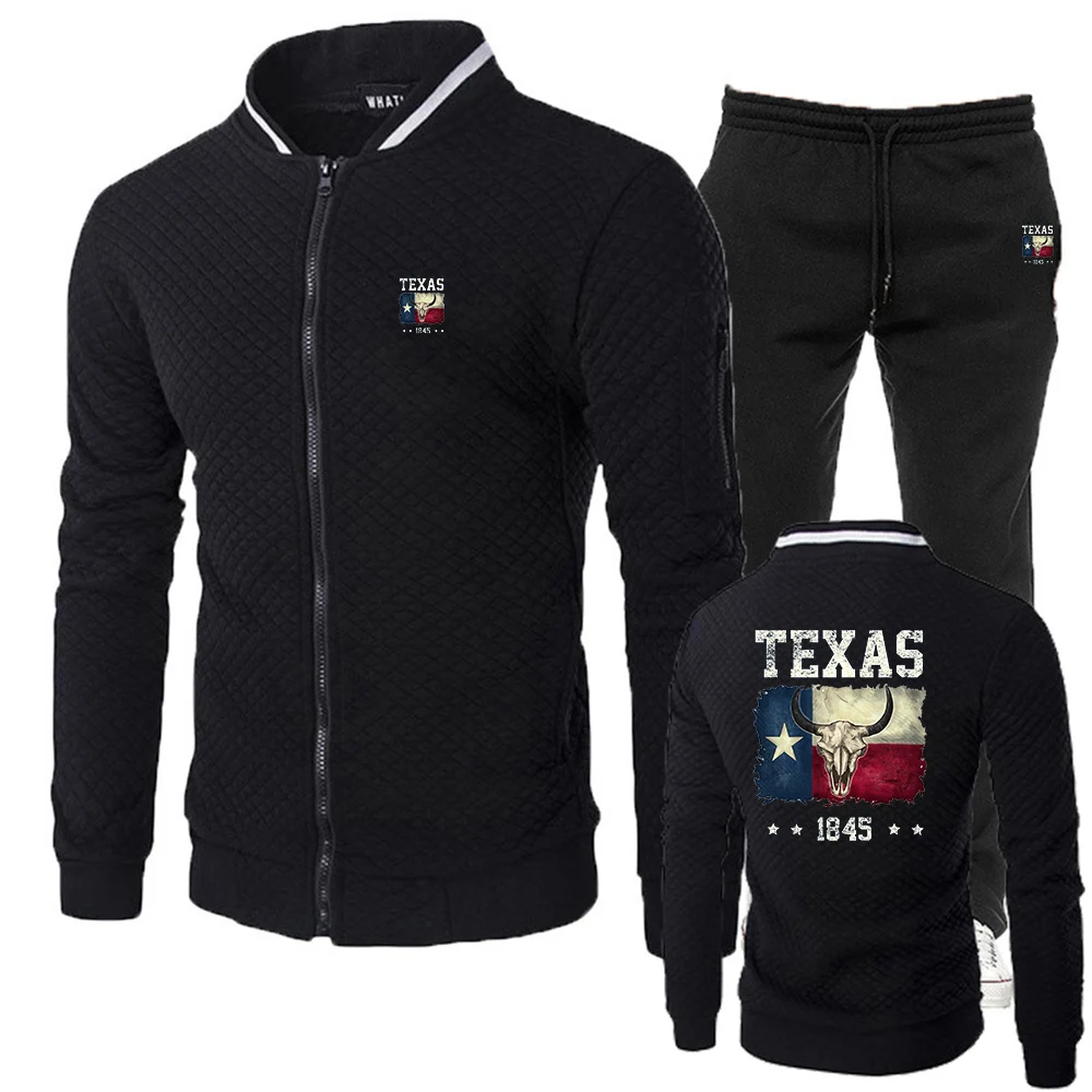 

2025 Spring And Autumn Daily Texas longhorn cow skull pattern Man's New Slim Sets Sports Hoodies + Sports Pants Suit