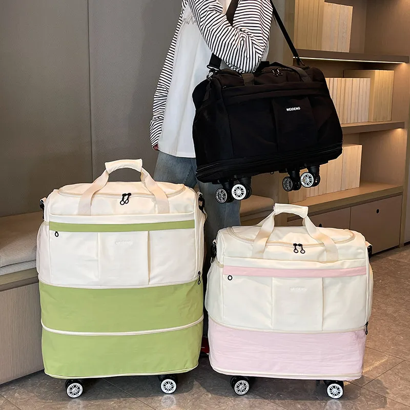 large-capacity-expandable-wheel-travel-bag-women's-handheld-suitcase-for-short-business-trips-fashionable-oxford-cloth-bag