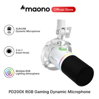 Micrófono para juegos Maono PD200X RGB, micrófono dinámico, micrófono de modo dual USB/XLR, micrófono para podcast RGB XLR/USB, micrófono para podcasting y juegos.
