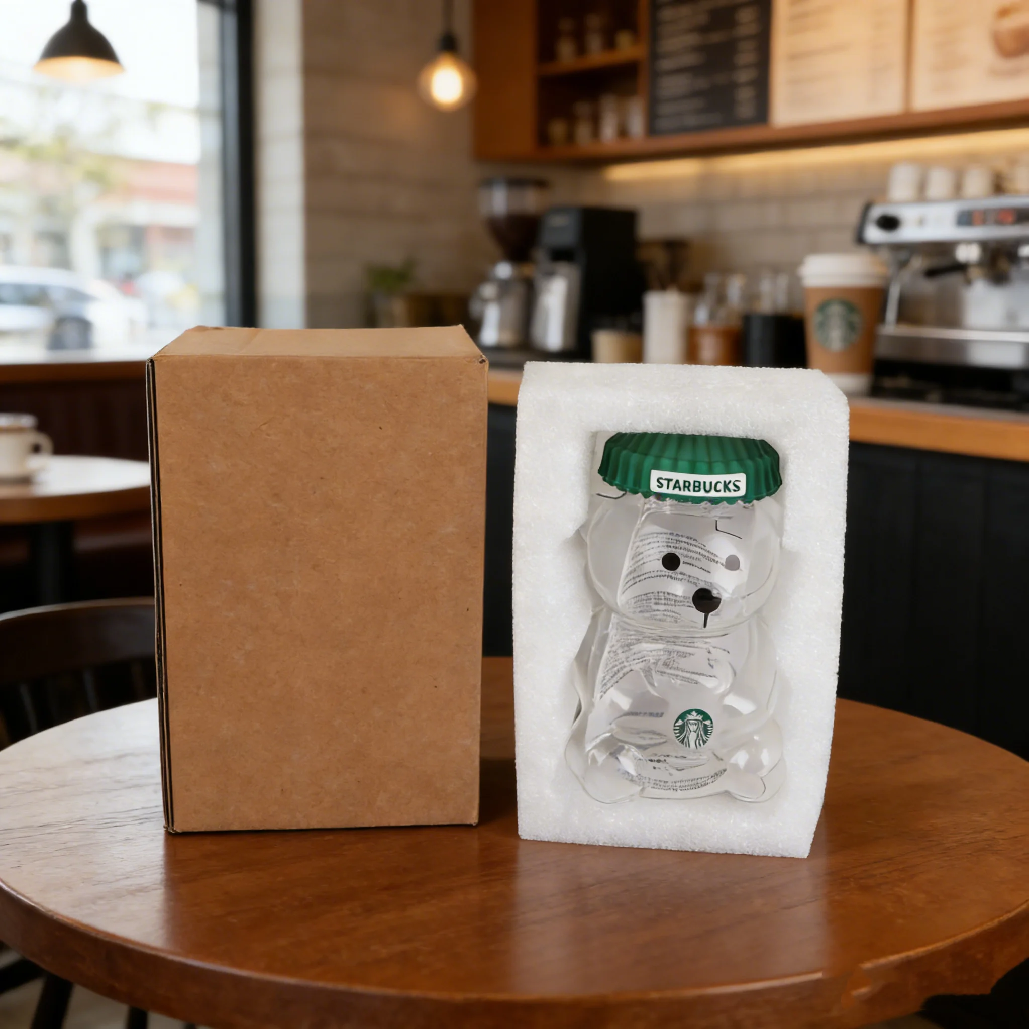 Vaso de Vidrio Starbucks Bearista Bear de 591 ml con Tapa Verde y Pajita para Café Helado, Regalo para el Hogar