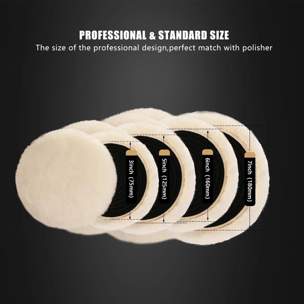 (Single Sale) SPTA 1/2/3/5/6/7 Inch Heavy Cut Wool High Density Lambs Polishing Pad For DA/RO Car Polisher