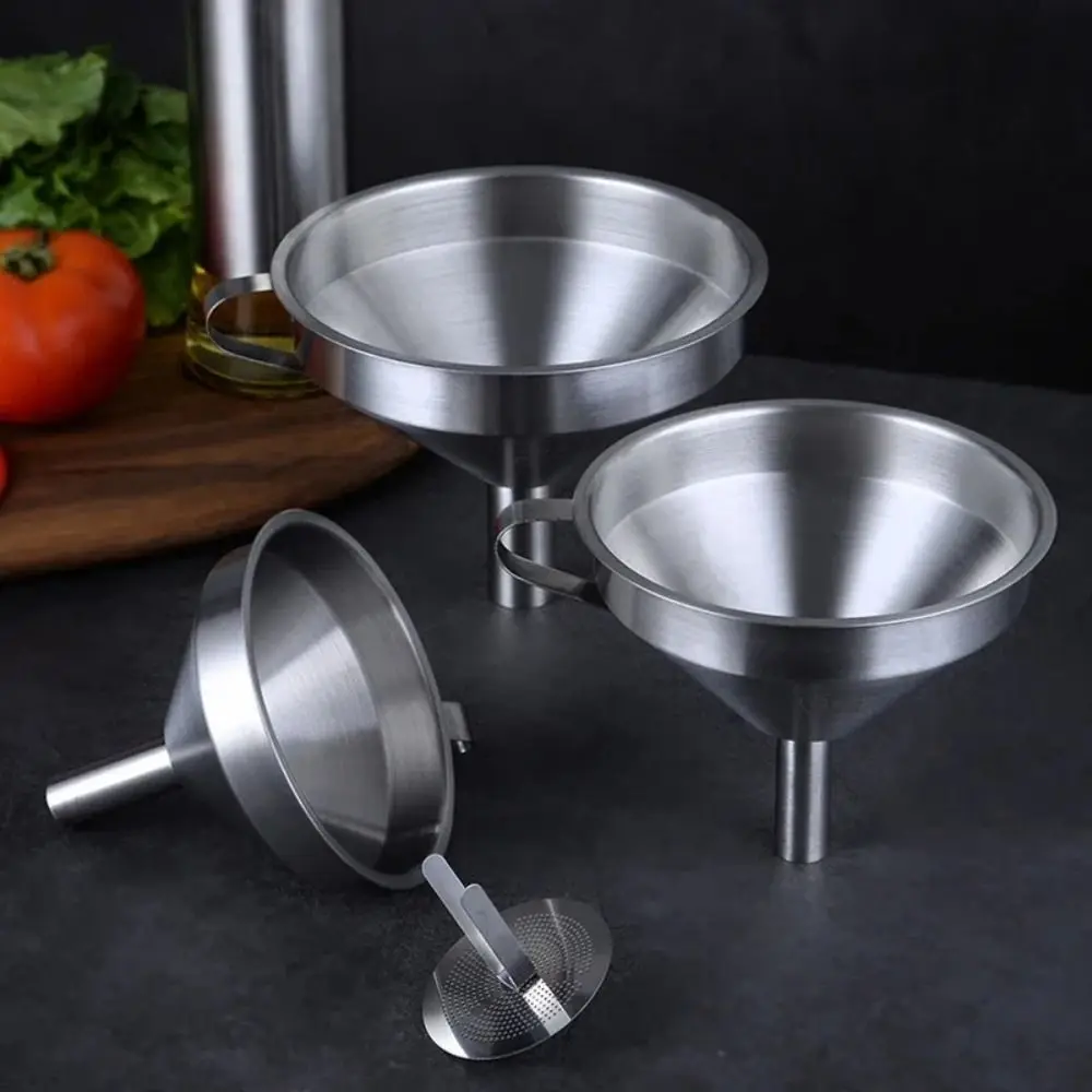 Stainless Steel Oil Liquid Metal Funnel with Detachable Filter Wide Mouth Funnel  for Canning Kitchen Tools