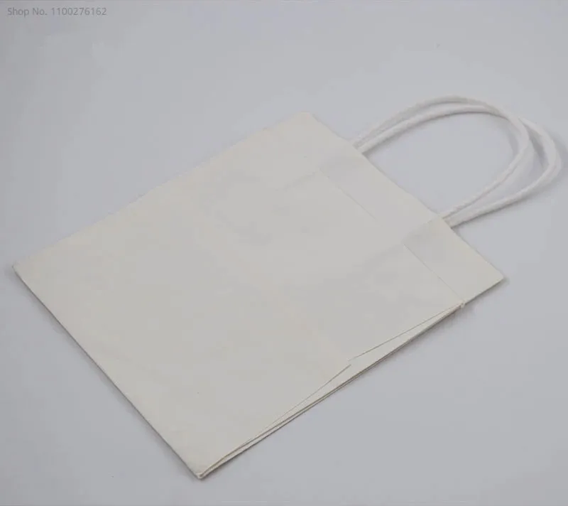 30pcs 150*150*170mm White/Natural Kraft Paper Square Bag Wide Bottom Takeout Packaging Pouch Food Packing Paper Bag with Handle