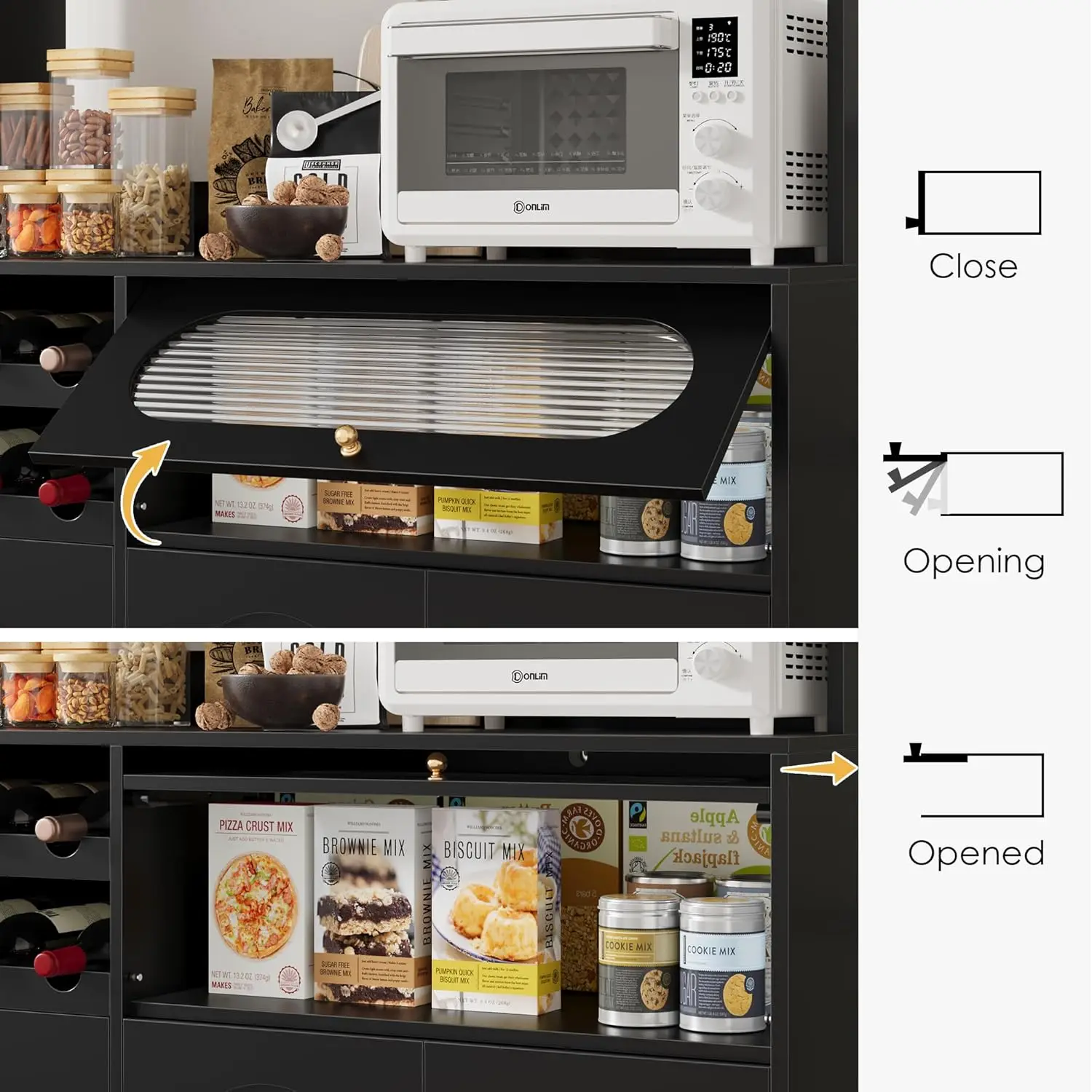 Aufbewahrungsschrank für die Küche, Speisekammer mit Schrank, Buffet-Sideboard mit Stauraum, Kaffee-Barschrank mit Steckdosen, Mikro