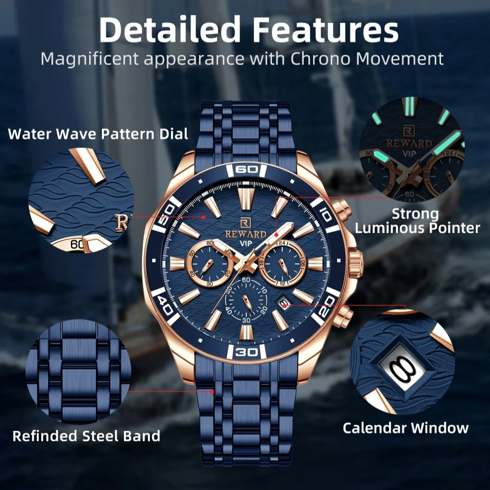 مكافأة 81134 العلامة التجارية الفاخرة رجال الأعمال ساعة كوارتز كرونوغراف تاريخ تلقائي مقاوم للماء قطاع الصلب ساعات الموضة للرجل