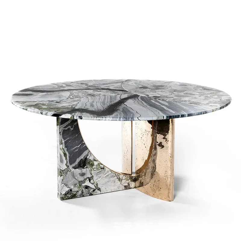 

Light luxury round marble dining table Nordic style design villa furniture
