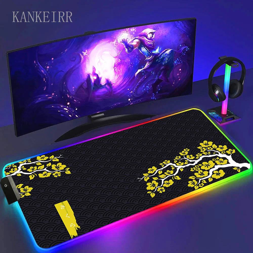 RGB Mouse Pad Japanese Style Cherry blossom LED Mouse Mat Sakura Gaming Mousepad Pc Colorful Keyboard Support Backlight Deskmat