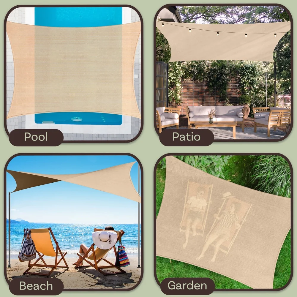 10x13ft UV Blocking Sun Shade Sail Outdoor Canopy Patio Deck Pool Garden with D-Rings Ropes Easy Installation Durable Material