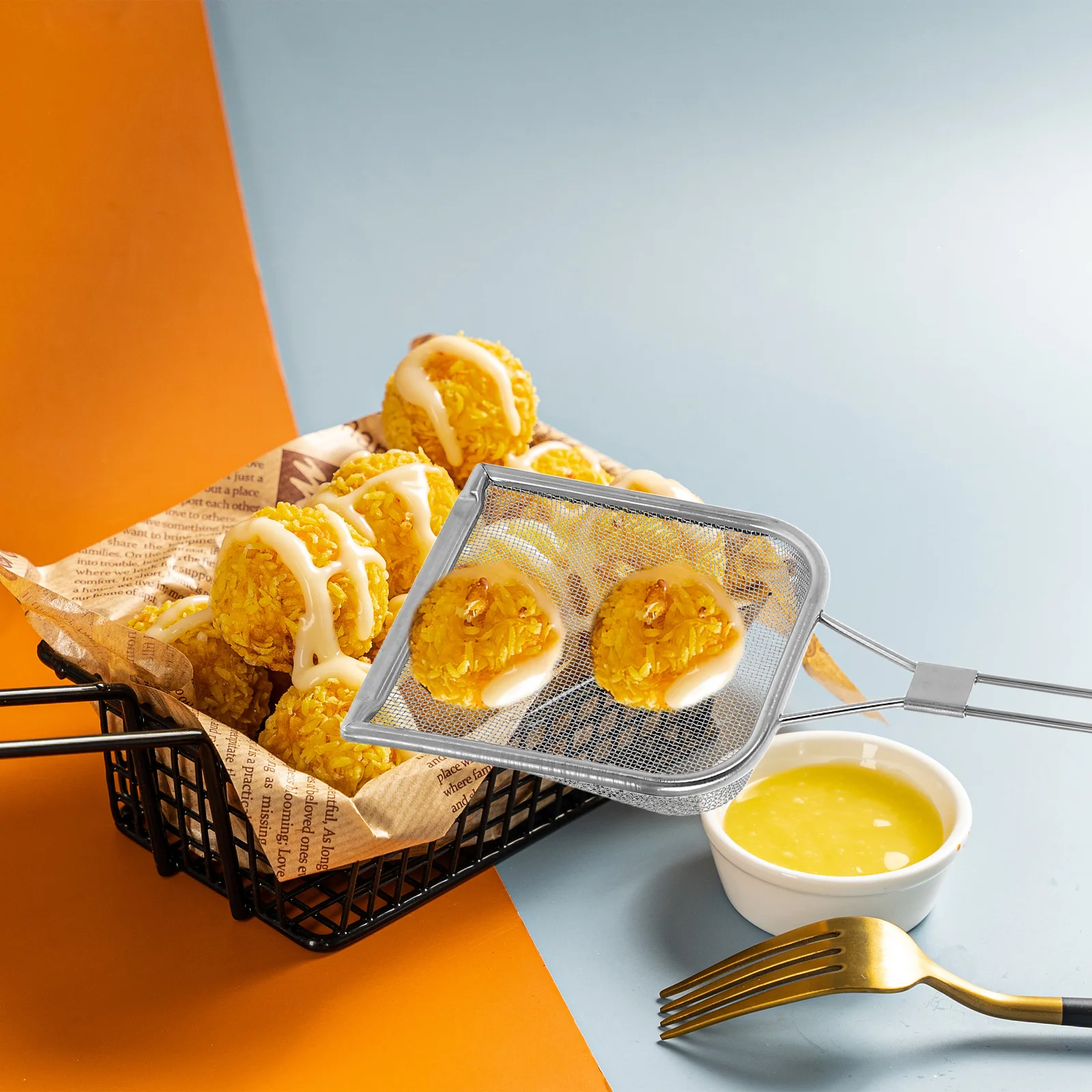 

Stainless Steel Fryer Square Mesh Filter Scoop Long Handle Reusable Kitchen Oil Strainer Skimmer Frying Oil Residue Separator