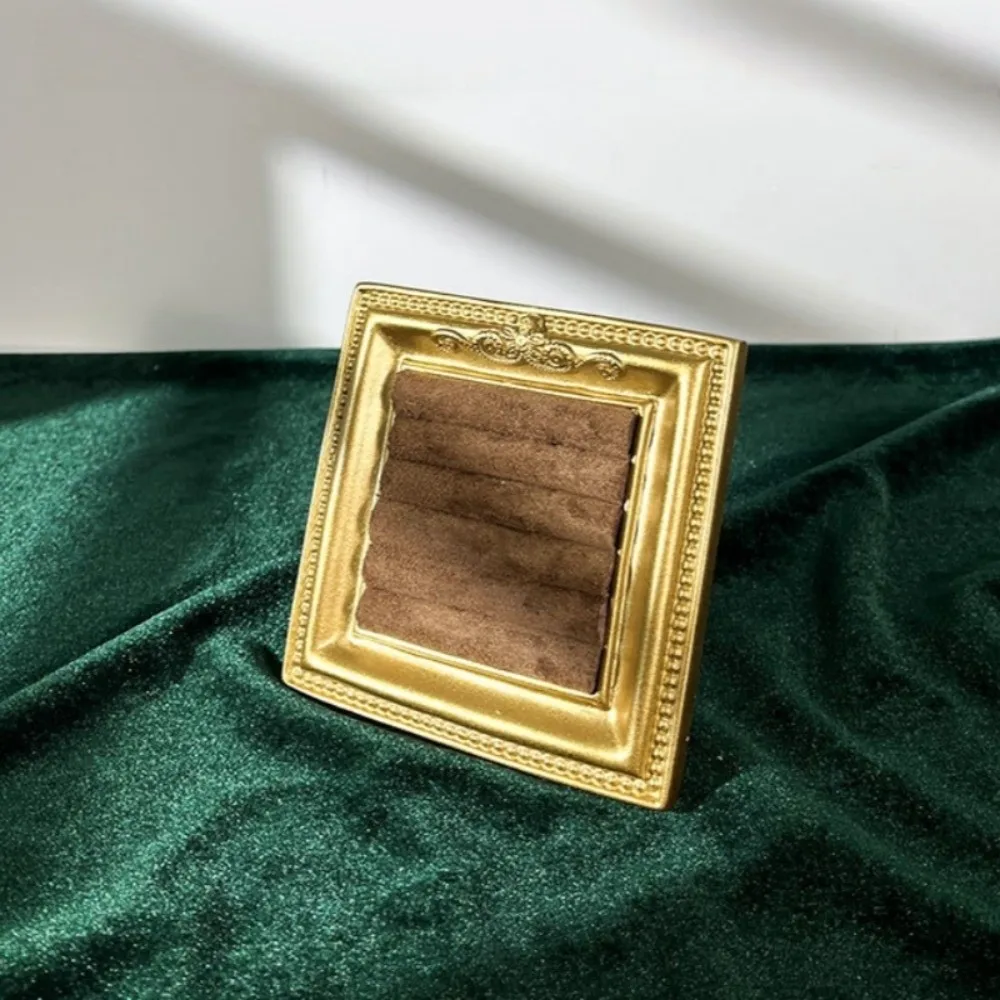 Vintage Gold Ring Display Stand Baroque Design Ring Holder Photo Frame Earring Tray Exquisite Velvet Organizer