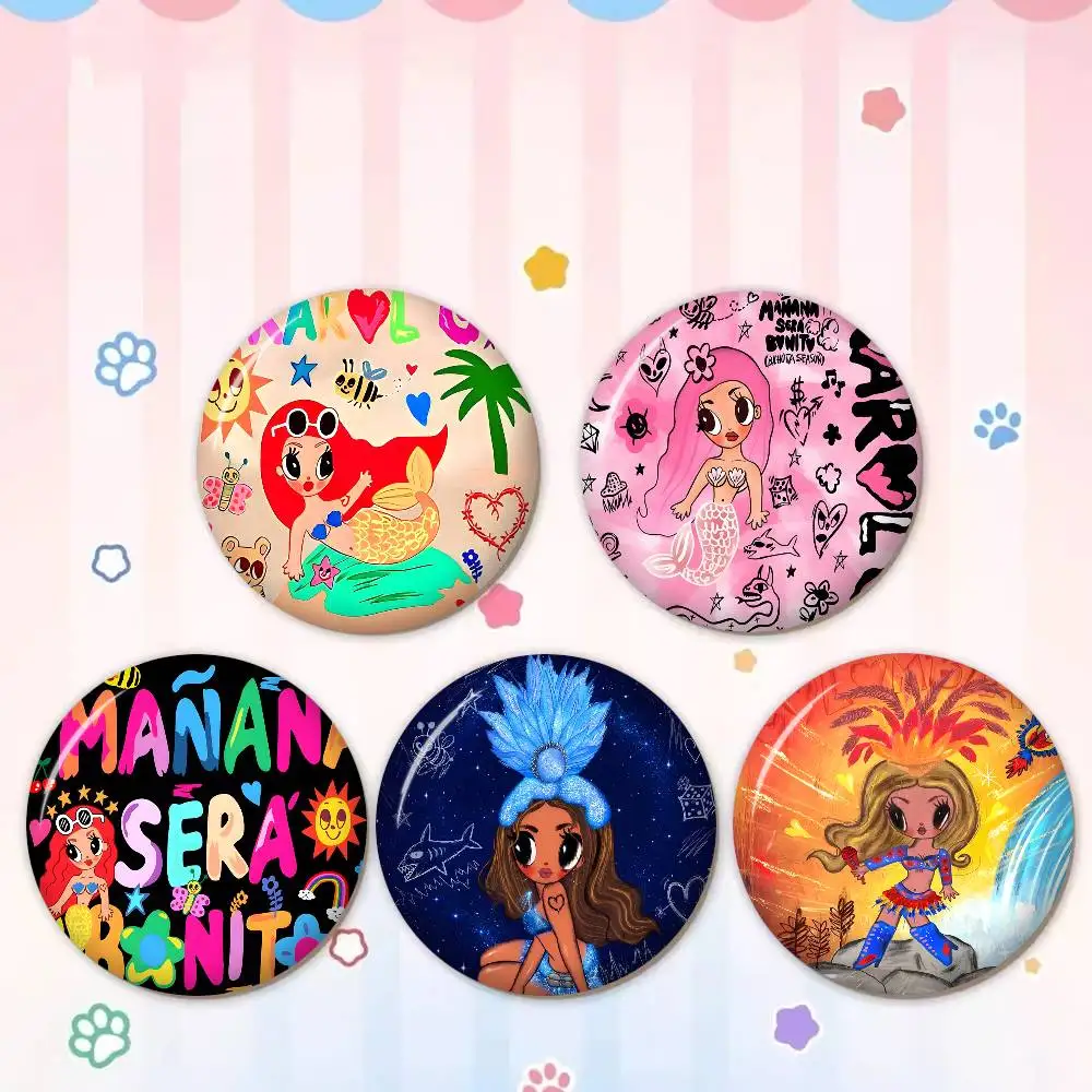 Singer K-Karol G Anime 58mm Cute Anime Figure Icon Badge Handmade Tinplate Brooch for Backpack Clothes Chest Ornament Gifts