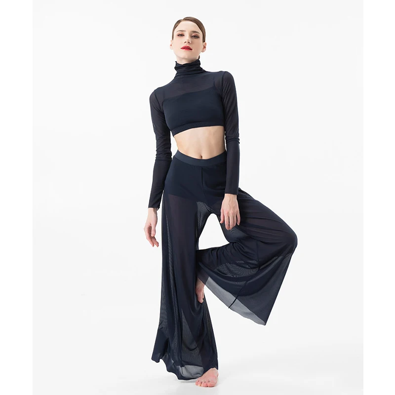 Dance Suit Women Elegant Classical Modern Contemporary Lyrical Dance Practice Mesh Tops Pants Suit Ballet Performance Wear