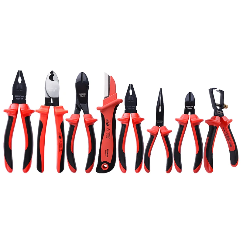 Japan RUBICON 8 Pieces VDE Insulated Pliers Set with Tool Kit for Electrician Repairs NO.REV-08A