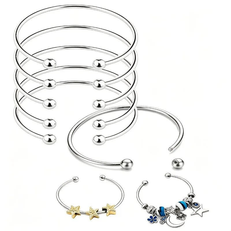 Stainless Steel Ball Clasp Adjustable Wire Bracelet, Expandable Bangle for DIY Jewelry Making Craft Accessory