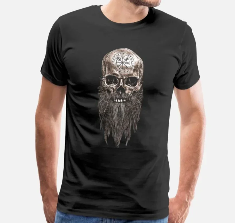 

Vintage Norse Compass Rune Warrior Skull T-Shirt 100% Cotton O-Neck Summer Short Sleeve Casual Mens T-shirt Size S-3XL