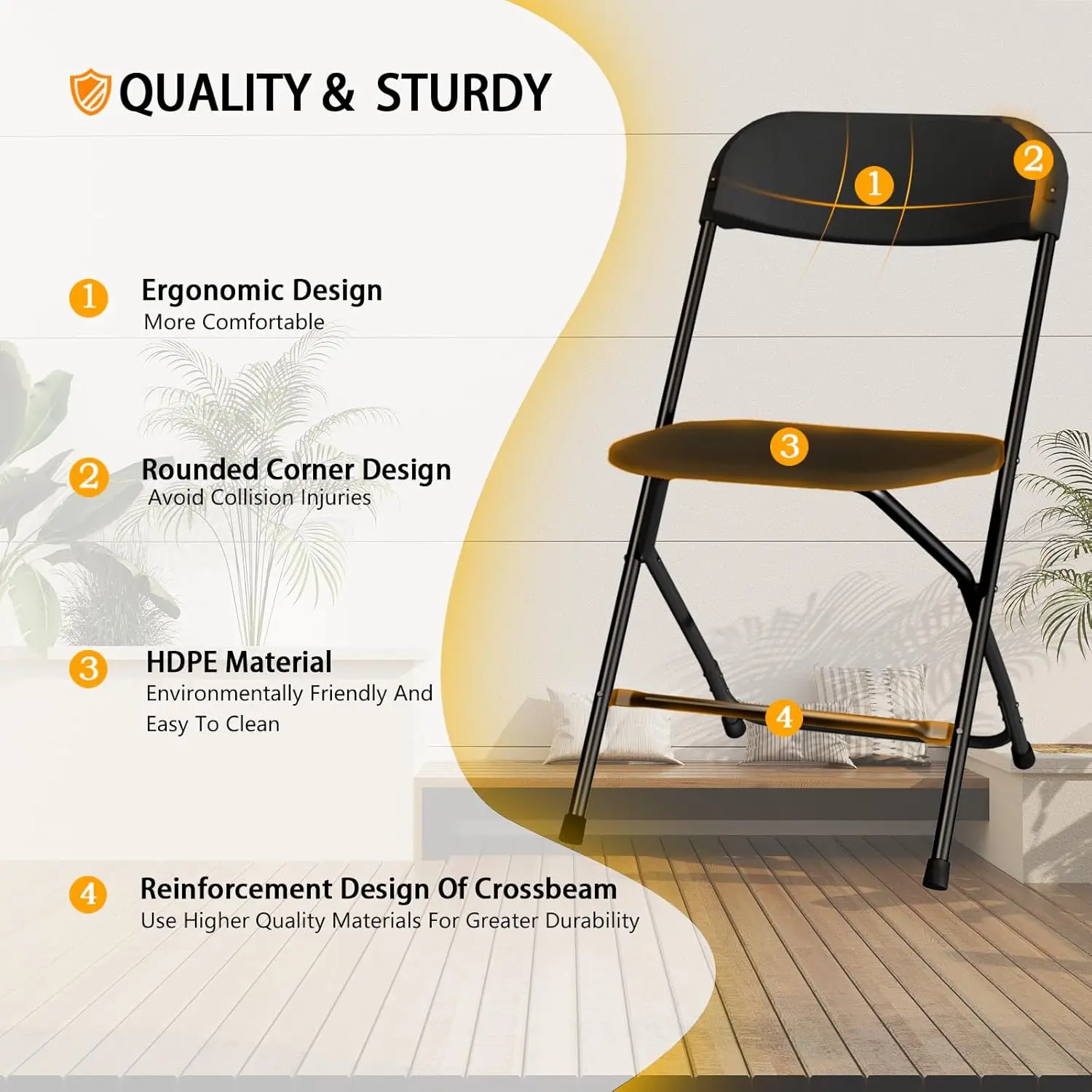20 Pack Black Folding Chairs,Portable Party Chairs,Plastic Folding Chair,350lb Stackable Commercial Seats with Steel Frame image 3