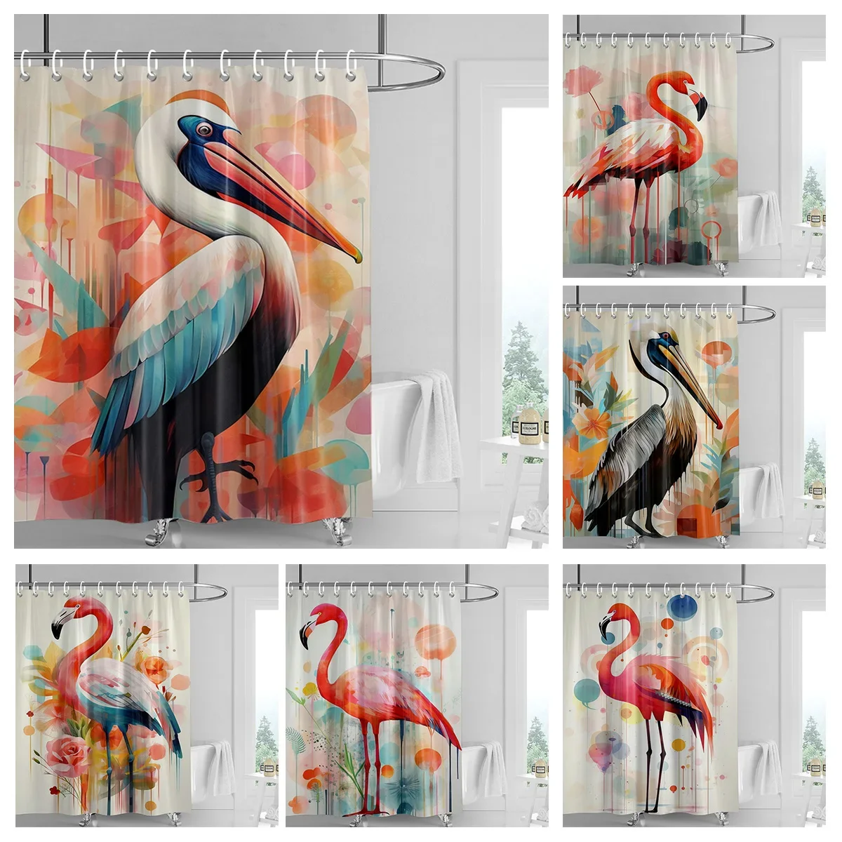 Home decoration shower curtains for bathroom waterproof curtain fabric Modern Nordic style Living Room amini flamingos nordic