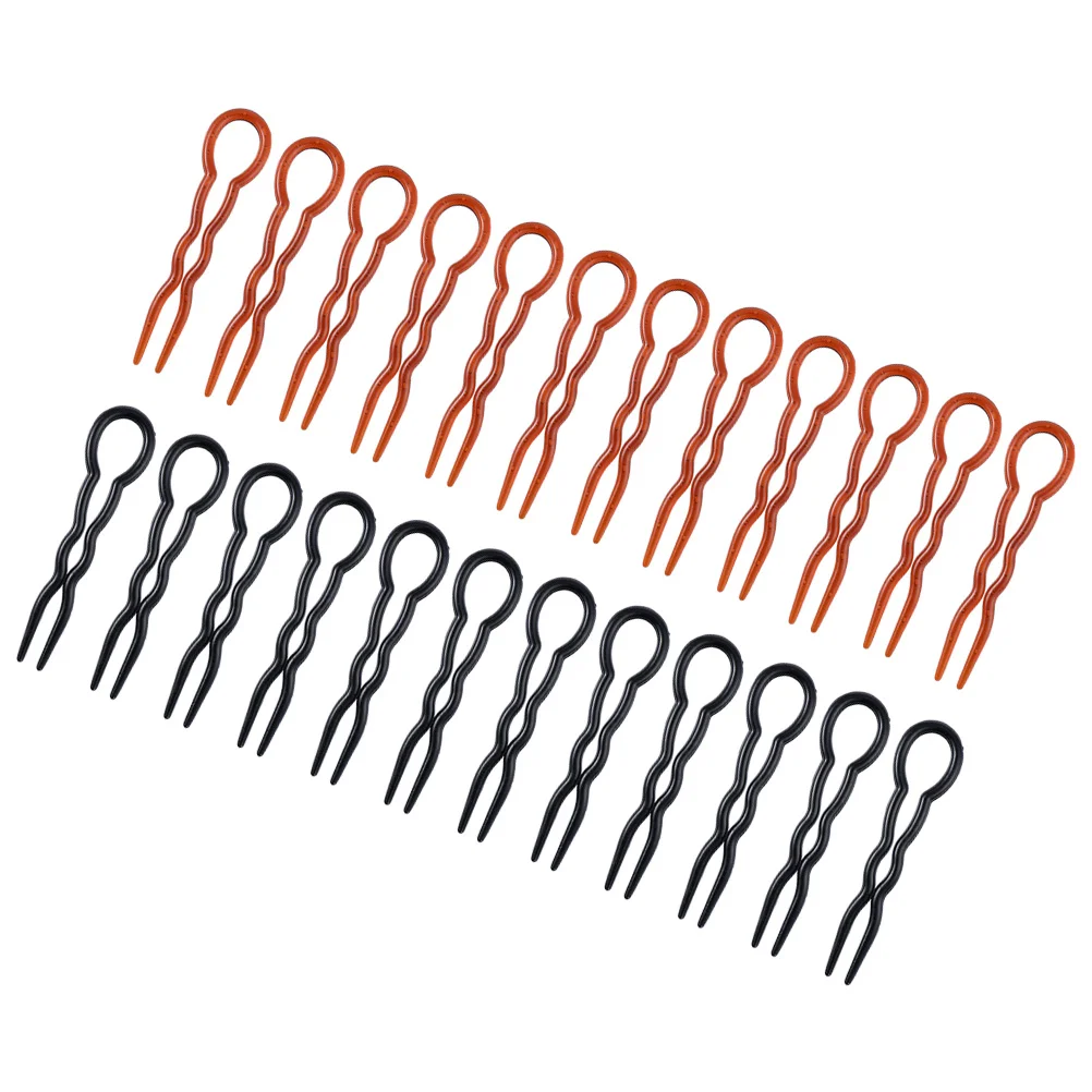 24 Pcs U-shaped Hairpin Women Stick Hairpins Accessories for Buns Plastic Minimalist Fork