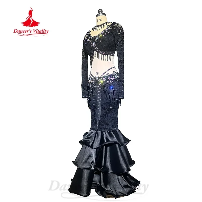 BellyDance Performance Set Customized Sexy Lace Top+Sexy Fishtail Skirt 2pcs Adults and Children Dancer Competition Costumes