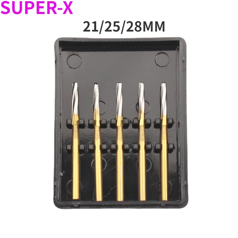 5Pcs/Box Dental Endodontic Polishing Bur Drills Tungsten Carbide 21mm/25mm/28mm FG 1.6mm for High Speed Handpiece