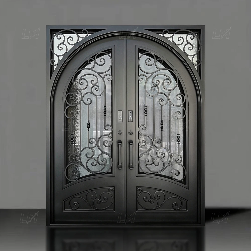 Custom European Security Home Double Main Entrance Front Entry Wrought Iron Door for Sale
