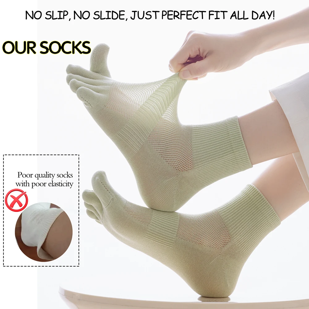 3 Paar Sommer-Zehentrenner-Socken für Damen – reine Baumwolle, antibakteriell, geruchshemmend, atmungsaktives Mesh-Design für Pilzschutz – Detail 2