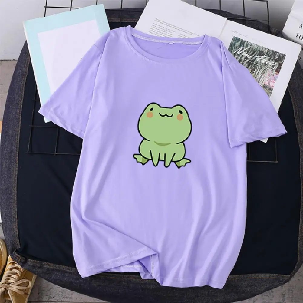 Women T-shirt Cartoon Easy Wear Polyester Short Sleeve Frog-Pullover Top Cute T-shirts Short Sleeve Oversized T-shirt for Summer