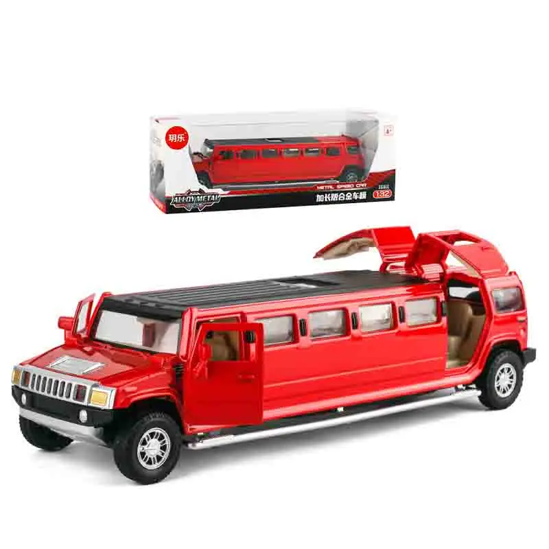 1:32 Alloy Lengthen Hummer Limousine Car Model Metal Diecasts Vehicles With Sound Light Pull Back Car Collection Toys Kids Gifts