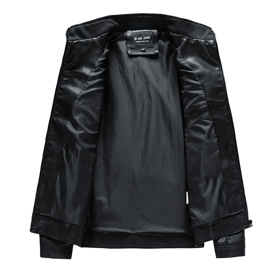 Stand Collar PU Jacket Men Motorcycle Biker PU Coat Male Fashion Causal Faux Leather Jacket Male Outerwear