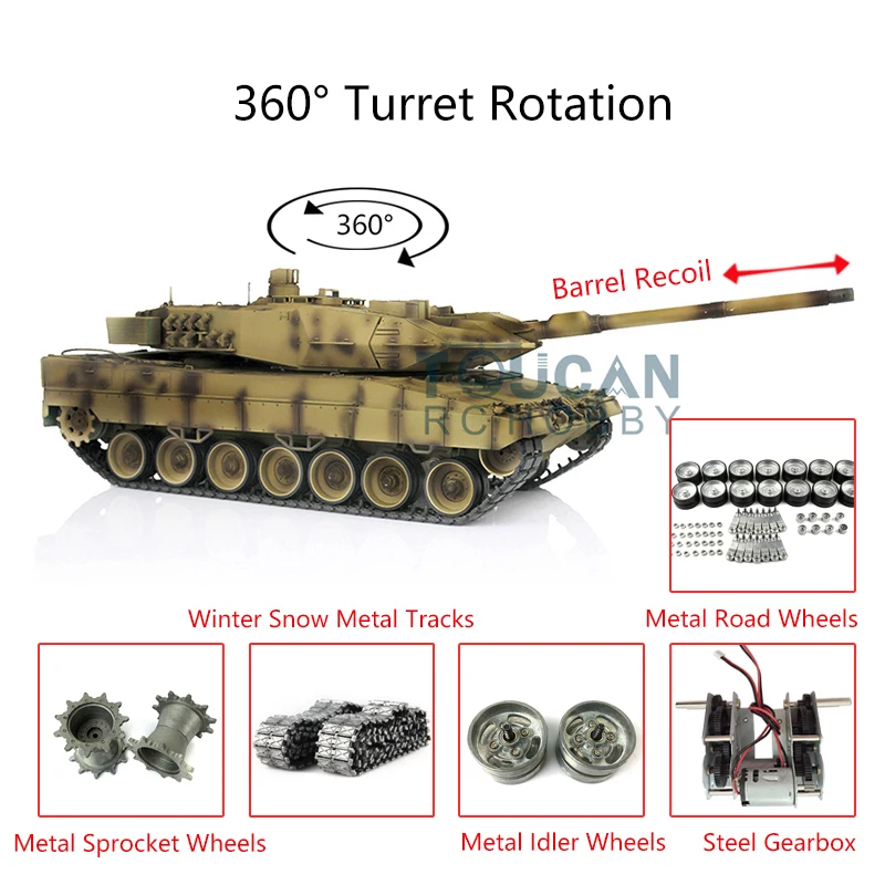 HENG LONG 1/16 Leopard2 A6 IR BB Shoot Remote Control Tank 3889 Barrel Recoil Metal Tracks Wheels Remote Control Car TH17663