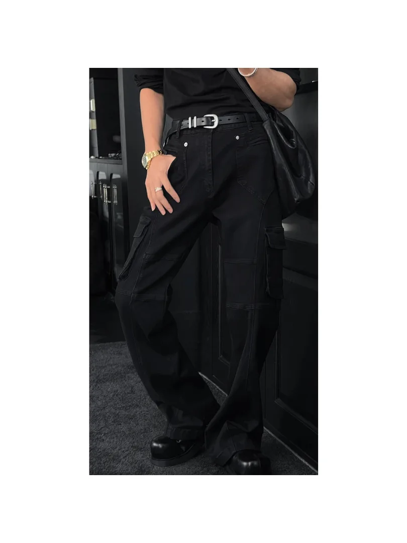 

American Sle Splicing Workwear Jeans Slim Fit Bootcut Casual Pants Autumn Winter New Arrival Youth All Match Slimming Long ...