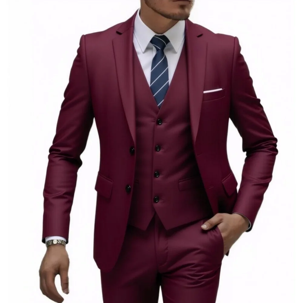 

Terno tamanho dos eua (blazer + colete + calças) masculino moda negócios estilo britânico cor sólida banquete anfitrião casual t