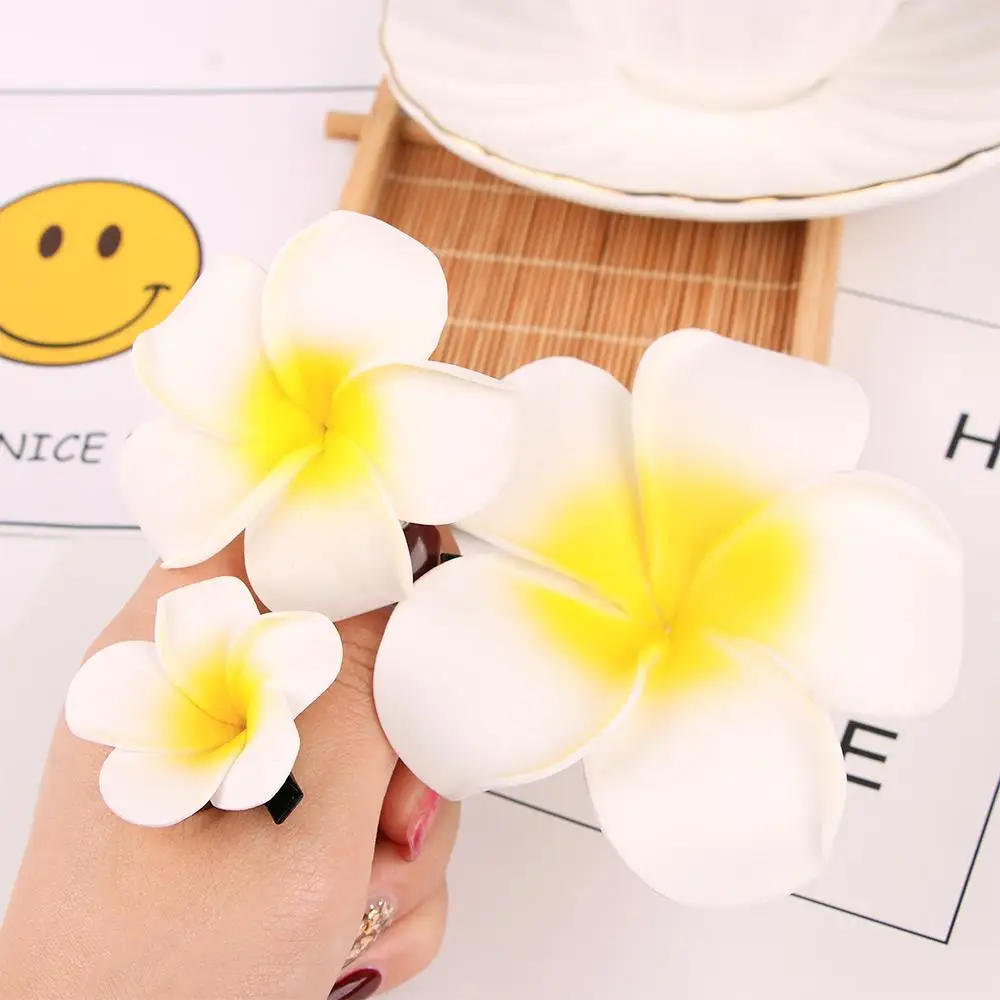 4/6/9cm Plumeria Flower Hair Clips For Women Girls Hairpins Egg Flower Barrette Hawaiian Wedding Artificial Headwear 2pc hairpin