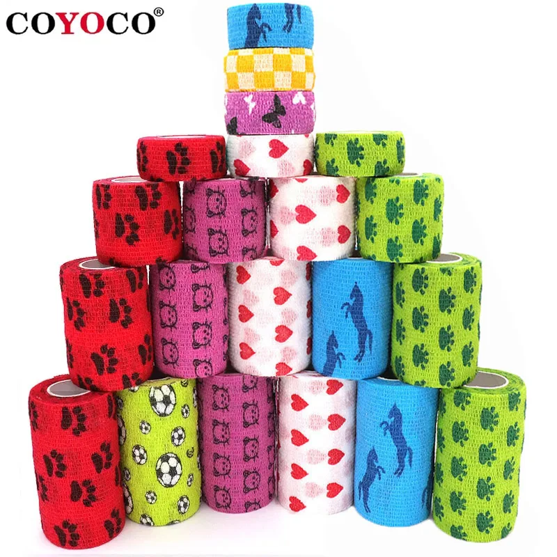 4.5m Colorful Printed Sports Knee Protector Therapy Elastic Bandage Colorful Self Adhesive Wrap Tape for Tattoo Finger Joint