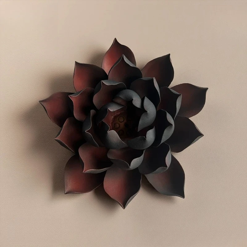 Incense insert ceramic flower hand-squeezed flower black and red lotus incense insert ornament niche birthday gift