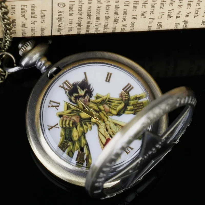 الكلاسيكية الكرتون أنيمي الذهب سانت خمر الإبداعية الجوف ساعة جيب كوارتز مع سلسلة قلادة سلسلة الرجال الأطفال