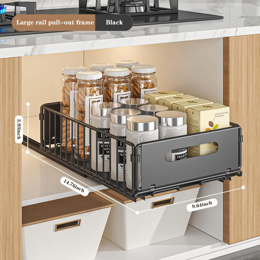 1/2Pcs Expandable Pull-out Cabinet Organizer for the Kitchen Drawers, Sturdy Roll-out Storage Basket with Adhesive Film