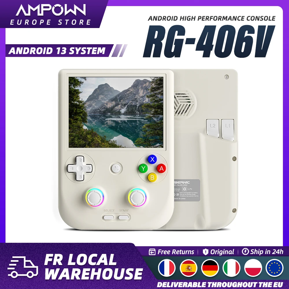 Console de jeu portable Android ANBERNIC RG406V, lecteur rétro, écran tactile IPS 4 pouces, T820, 8 Go, joystick RGB, lecteur vidéo 1080P DP, HD, cadeau
