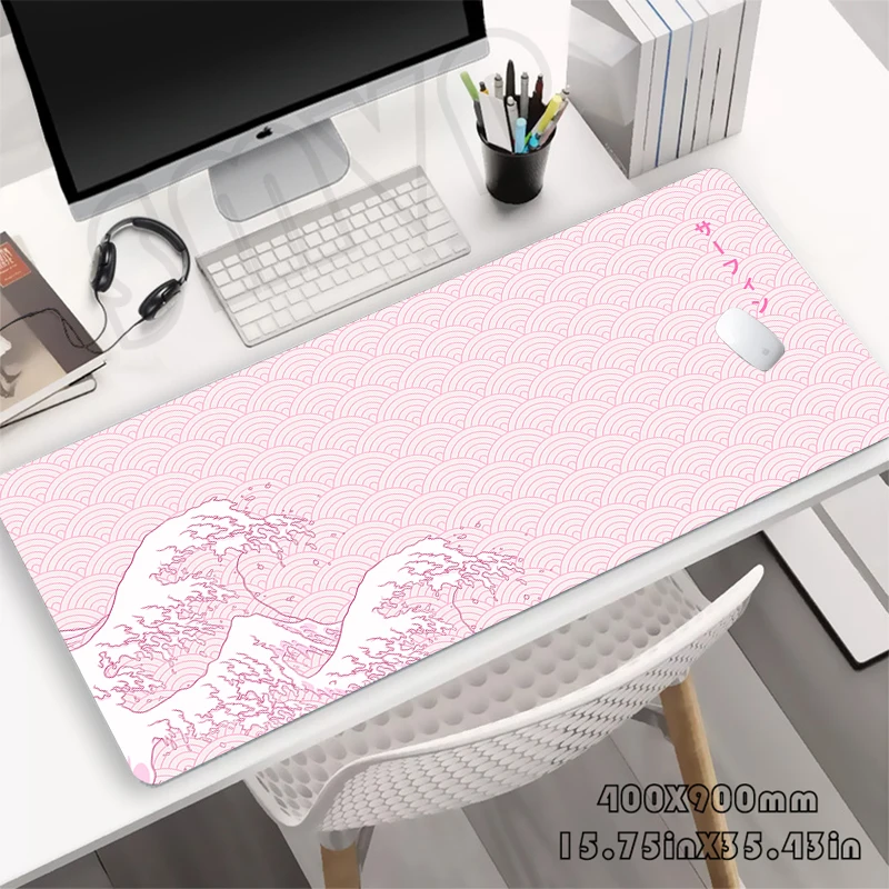 Mouse Pad Pink Wave Large Gamer Mousepad Desk Mat XXXL Mouse Mats 31.4x11.8in Rubber Desk Pad Design Table Carpet