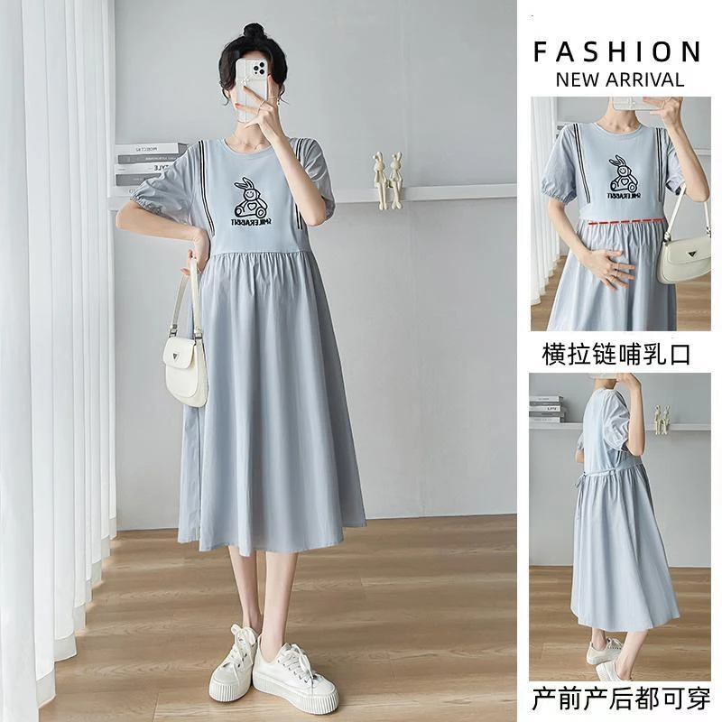 100% Cotton Maternity Dress 2024 Summer Korean Fashion Loose Straight Clothes for Pregnant Women Sweet Hot A Line Pregnancy