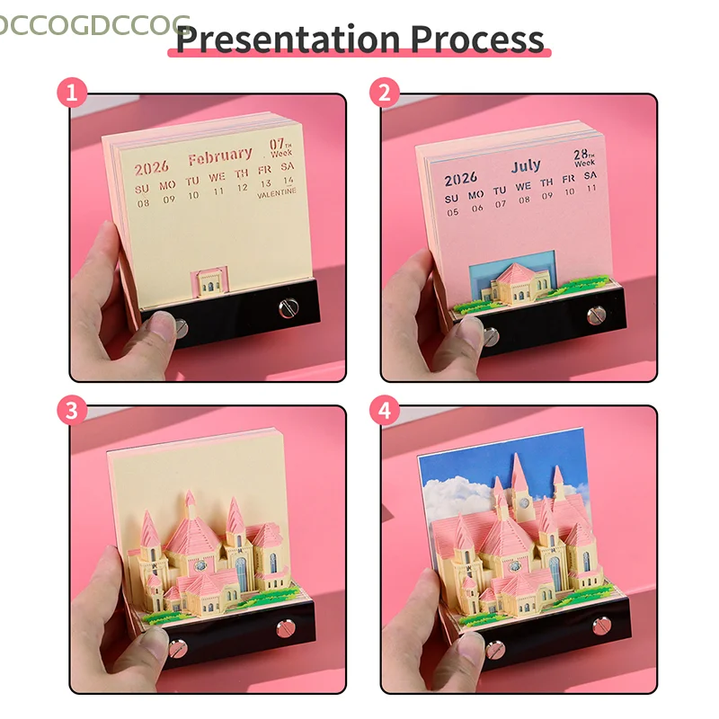 

2026 Desk Calendar Time Piece with LED Light 3D Tear-Away Paper Carving Art Memo Pad Notepad - Unique Christmas Gift