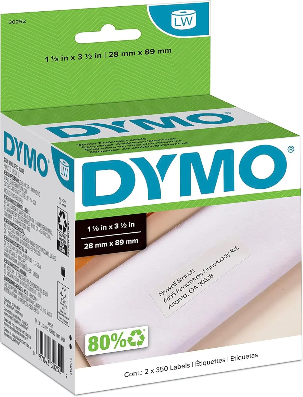 

White Mailing Address Labels for LabelWriter Printers, 1-1/8" x 3-1/2", 2 Rolls of 350 (700 Total)