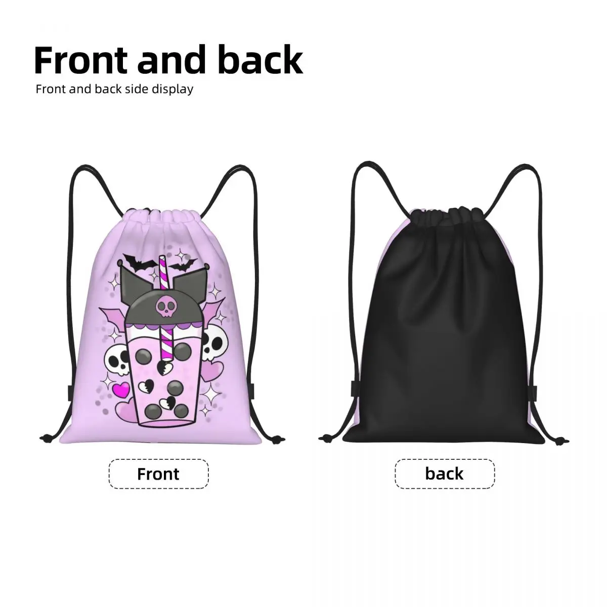 Kustom Halloween Kuromi kartun Anime ransel tali olahraga tas Gym untuk pria wanita tas belanja