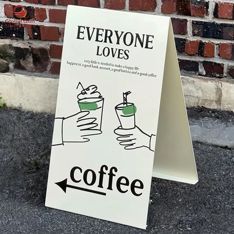 Custom Freestanding A‑frame Sign, Floor‑standing Display Billboard for Coffee and Milk Tea Shop Entrances