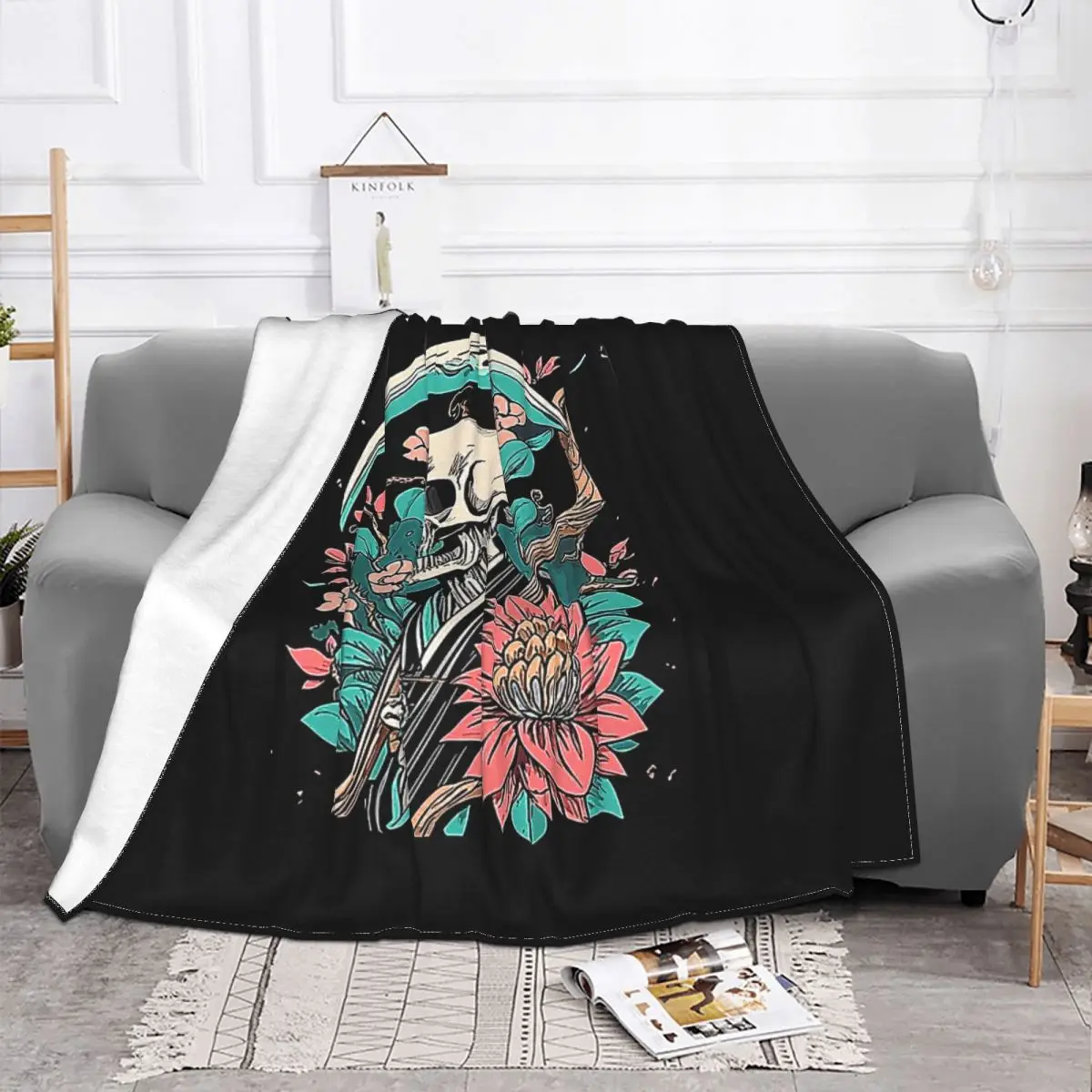 Japanese Grim Reaper Ultra-Soft Micro Fleece Blanket Black Flannel Blanket