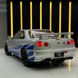 1:24 Nissan Skyline Ares GTR R34 Alloy Sports Car Model Diecasts Metal Racing Car Vehicles Model Sound Light Childrens Toys Gift