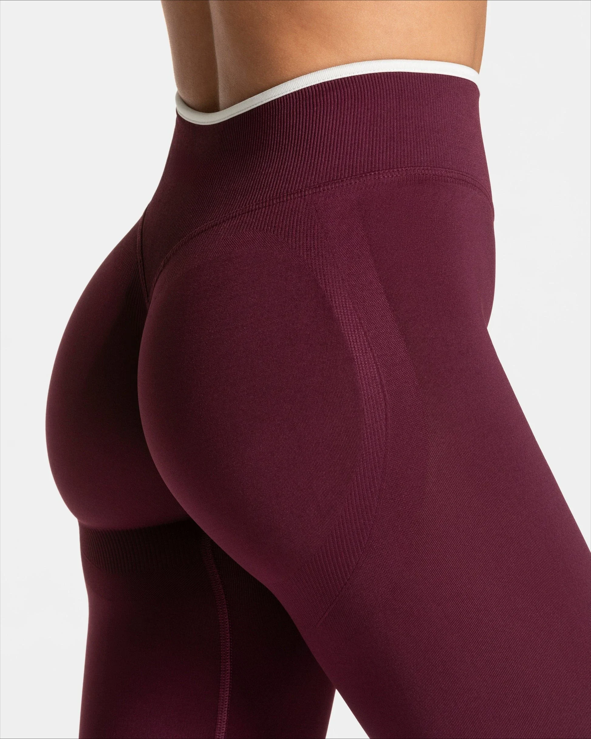 Nahtlose Sport-Leggings für Damen, weißer Rand, Taille, eng, hohe Taille, Hüftheben, Yoga-Hose, Fitnessstudio, Lauftraining, einfarbige Hose – Detail 31