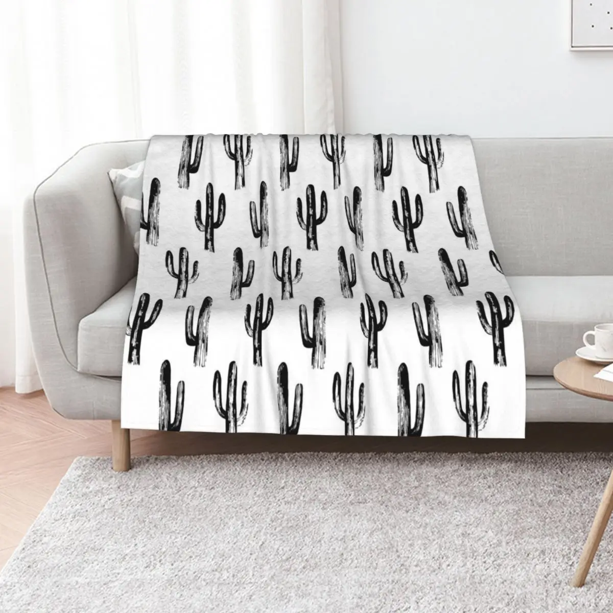 Black and white cactus. Modern botanical art. Abstract nature pattern. Cacti illustration Throw Blanket