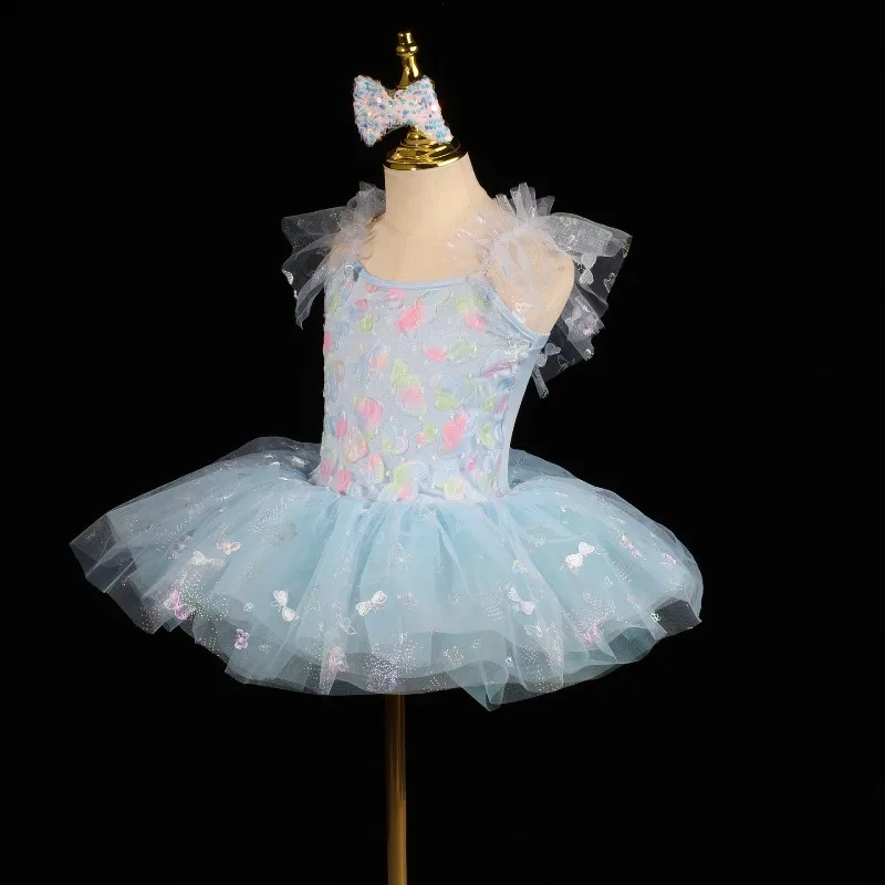 Vestido de ballet, vestido de gasa sin tirantes, vestido infantil con mangas abullonadas, actuación y otros vestidos de salón